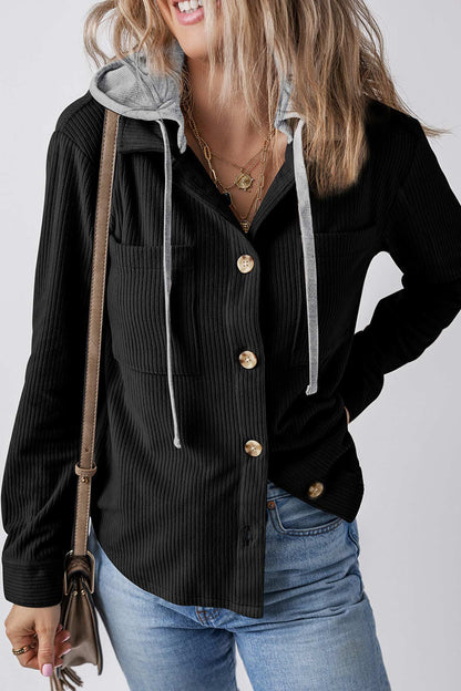 Ulla® | Ribbed hooded jacket with button placket