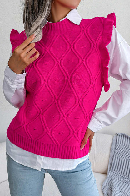 Aitana® | Ruffle Argyle Knit Vest Sweater