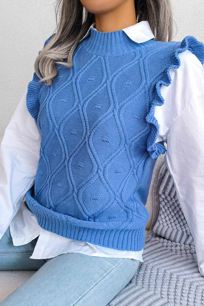 Aitana® | Ruffle Argyle Knit Vest Sweater