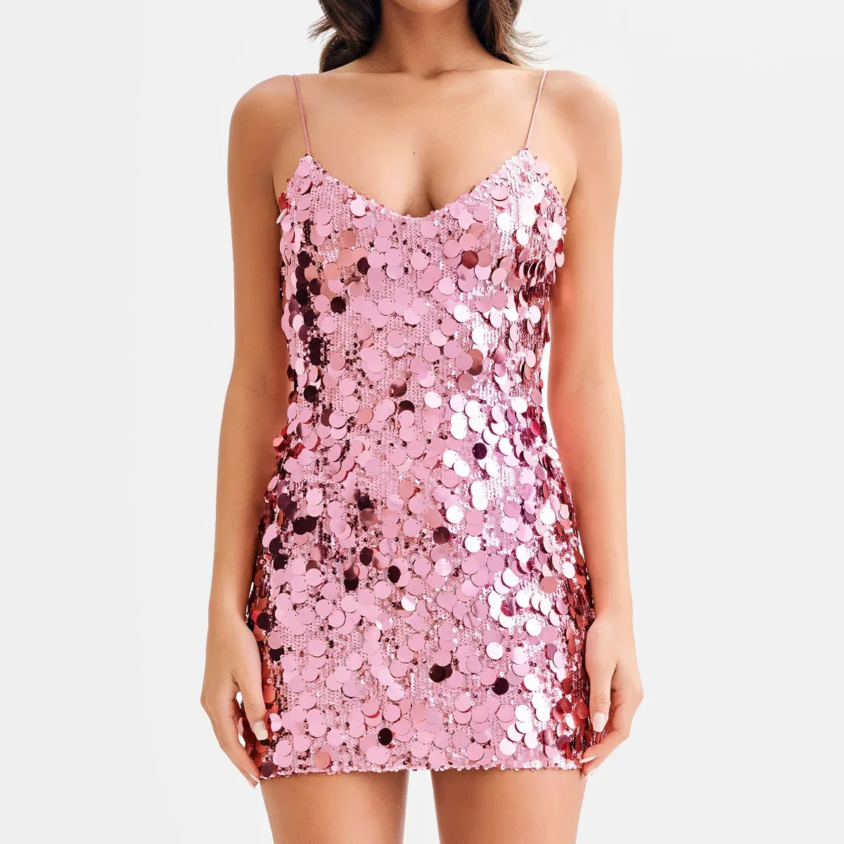 Penelope® | Mini dress with shiny sequins, pink, sleeveless