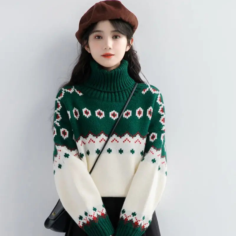 Tabea® | Warm vintage patchwork turtleneck sweater for women