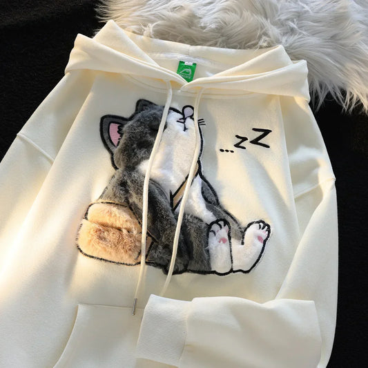 Yvonne® | Unisex vintage embroidered cat hoodie for women