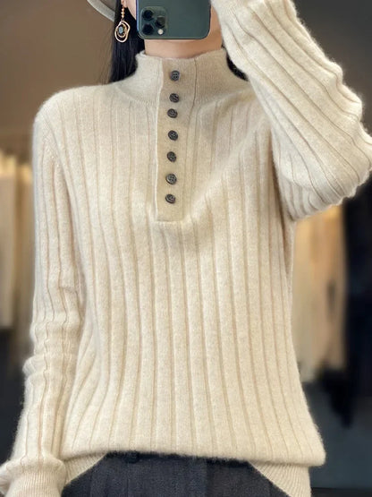 Nadia® | Ribbed polo sweater with contrast collar.