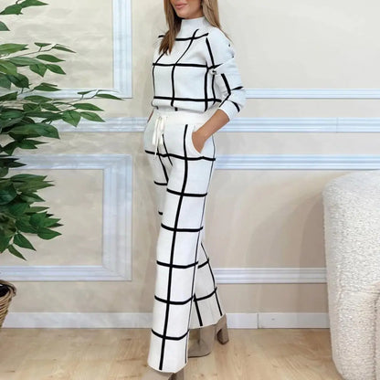 Soledad® | Checked long sleeve shirt and high waist wide leg trousers