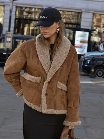 Nahir® | Women's winter coat made of imitation lambskin