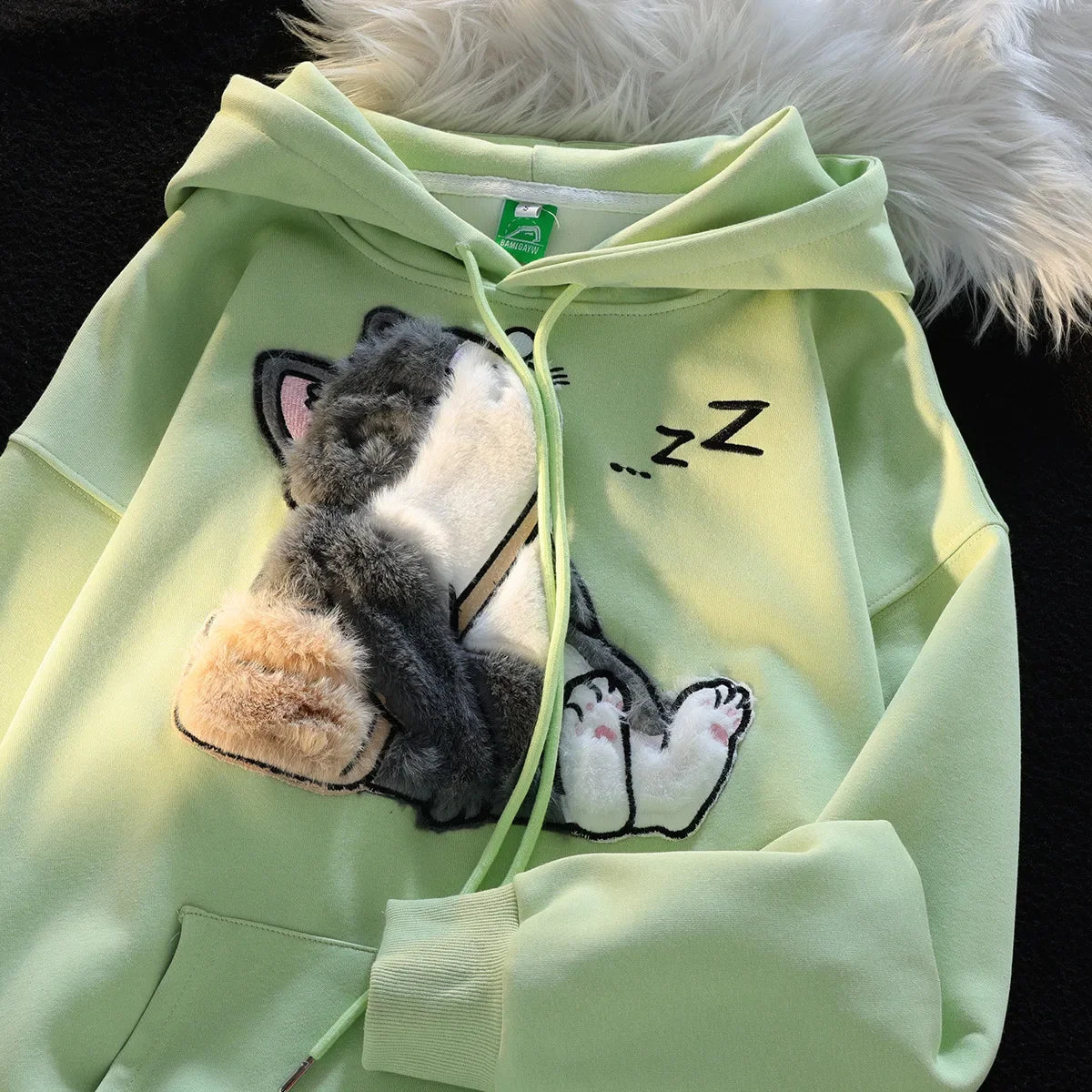 Yvonne® | Unisex vintage embroidered cat hoodie for women