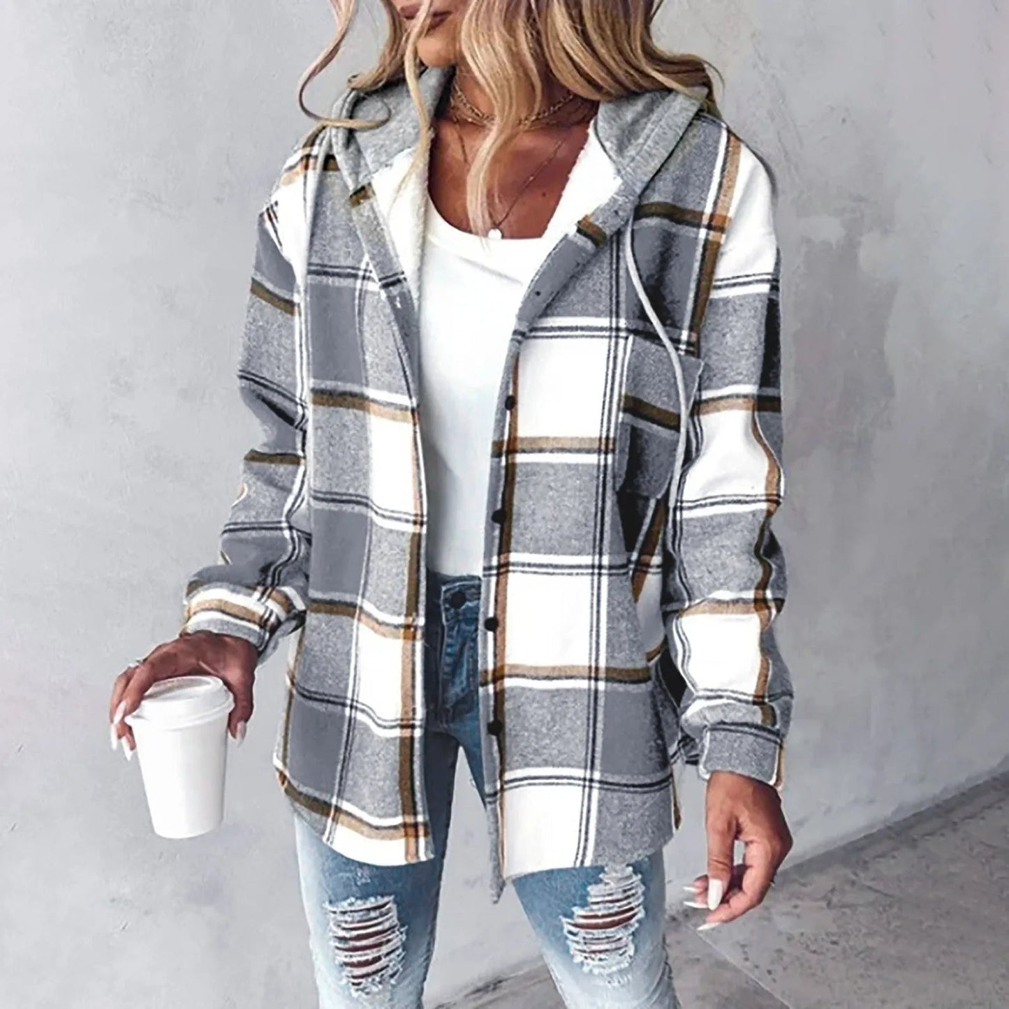 Tamara® | Checked hooded coat