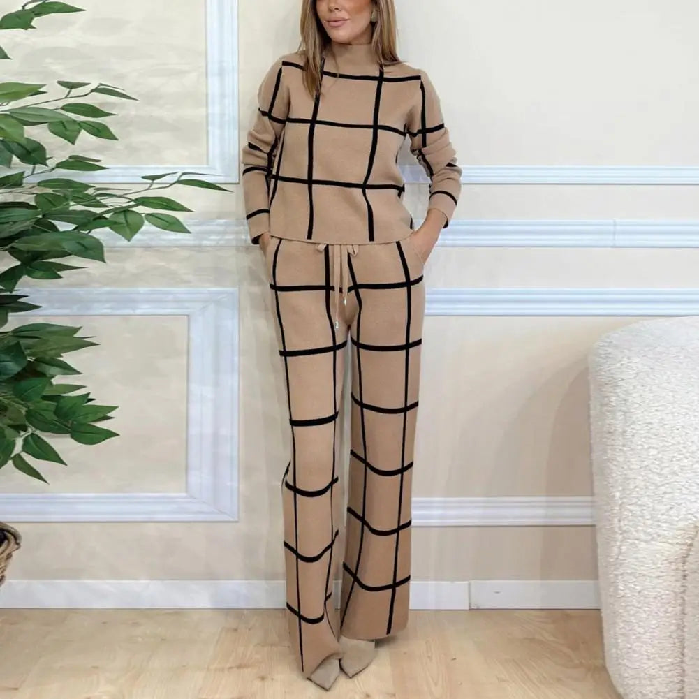 Soledad® | Checked long sleeve shirt and high waist wide leg trousers