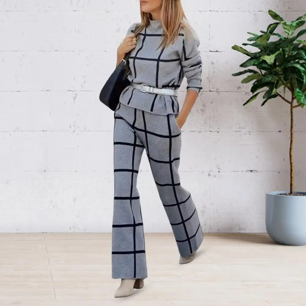 Soledad® | Checked long sleeve shirt and high waist wide leg trousers