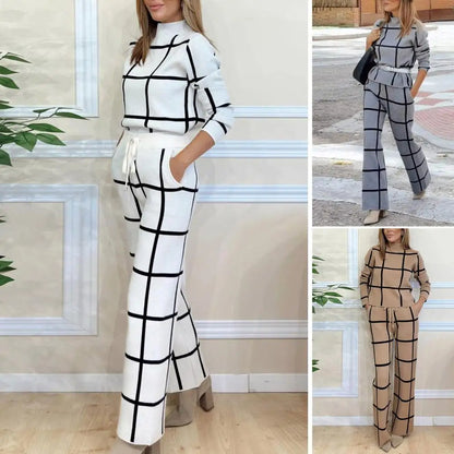 Soledad® | Checked long sleeve shirt and high waist wide leg trousers