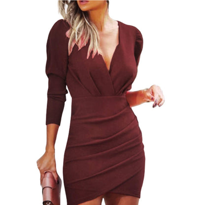 Zetta® | Elegant women's mini dress with a ruffled V-neck