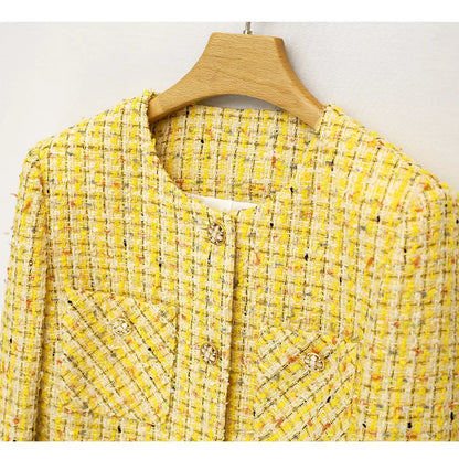 Amalia® | Luxurious yellow woven tweed coat