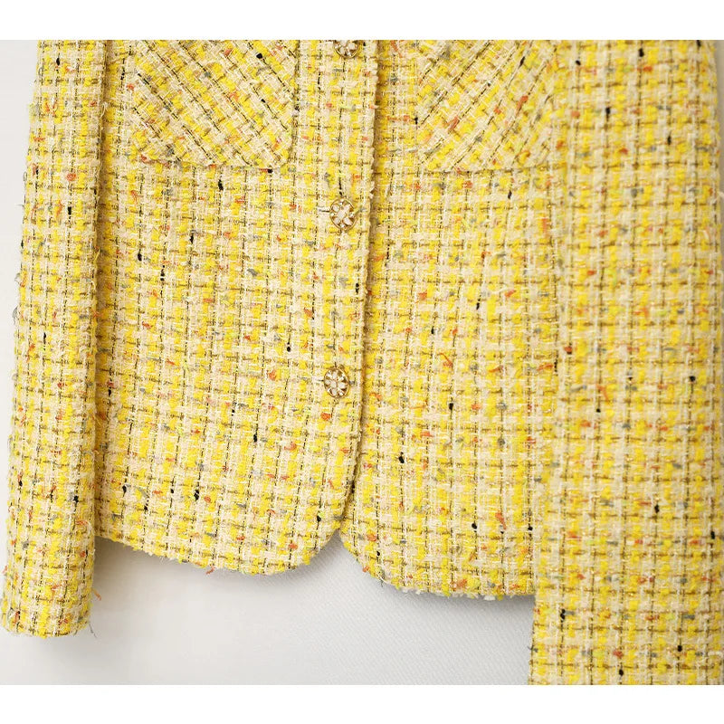 Amalia® | Luxurious yellow woven tweed coat