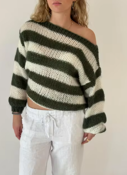 Zulema® | Striped loose sweater with a bateau neckline