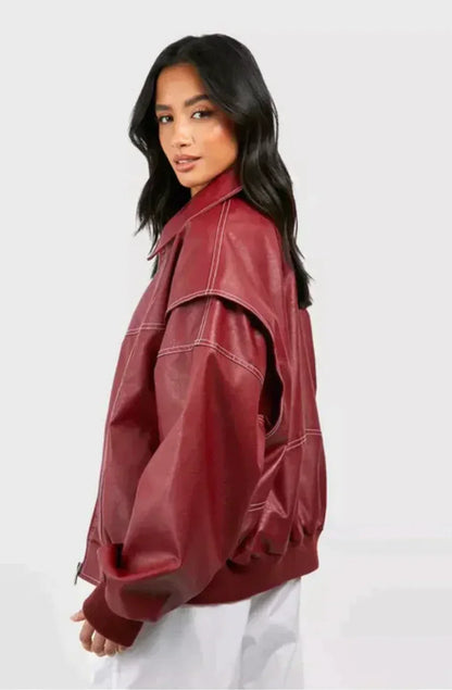 Zaira® | Oversized leather bomber jacket