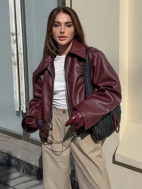 Susana® | Burgundy faux leather jacket