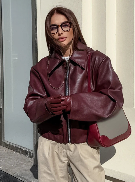 Susana® | Burgundy faux leather jacket