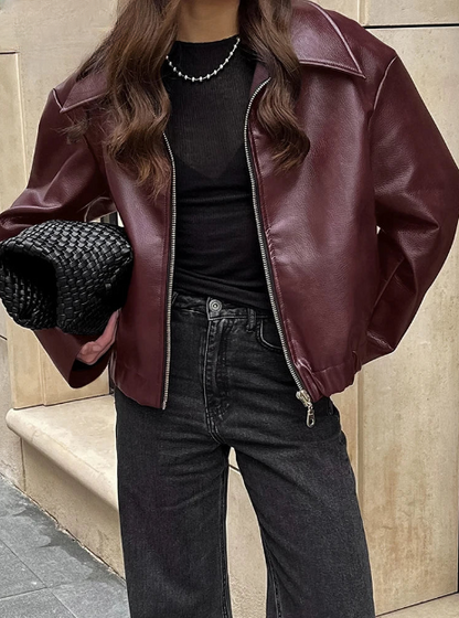 Susana® | Burgundy faux leather jacket