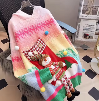 Nahir® | Oversized Christmas sweater with snowman and colorful design