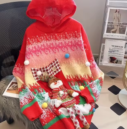 Nahir® | Oversized Christmas sweater with snowman and colorful design