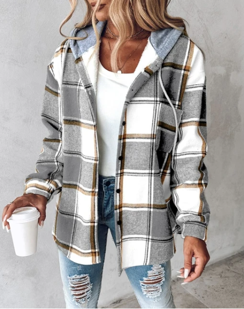 Yadira® | Oversized hooded checked jacket for women