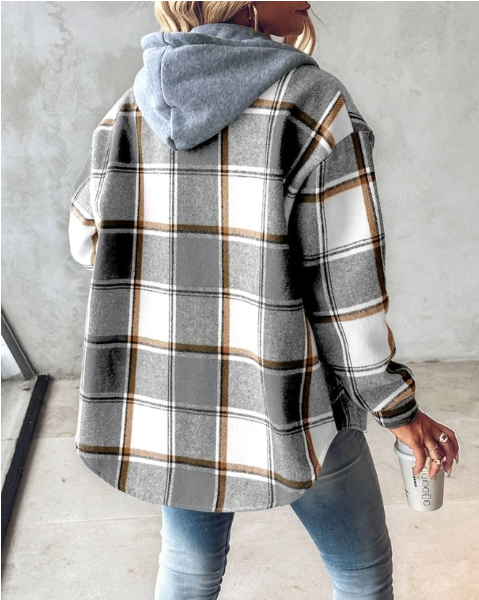 Yadira® | Oversized hooded checked jacket for women