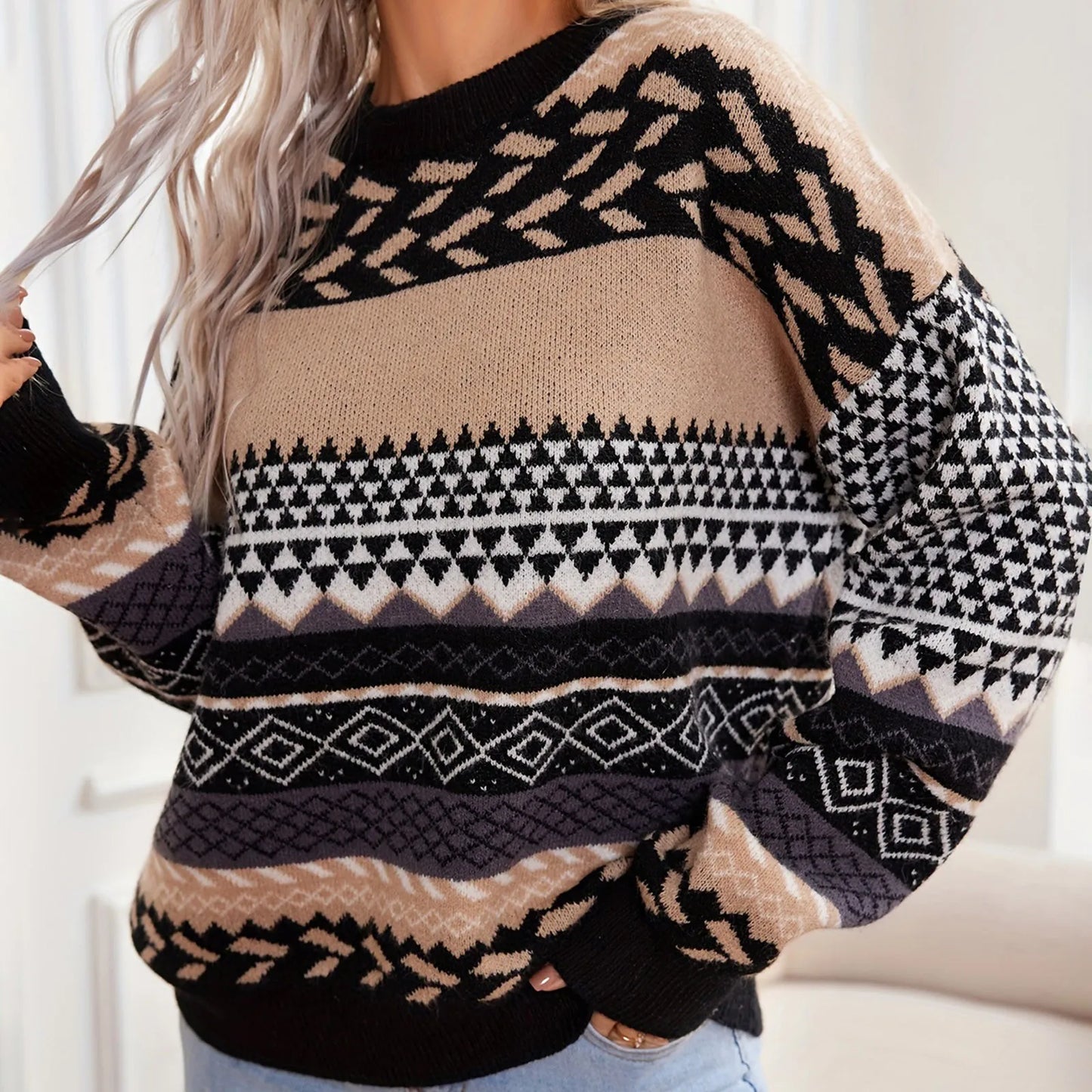 Zahara® | Retro knitted sweater with contrast