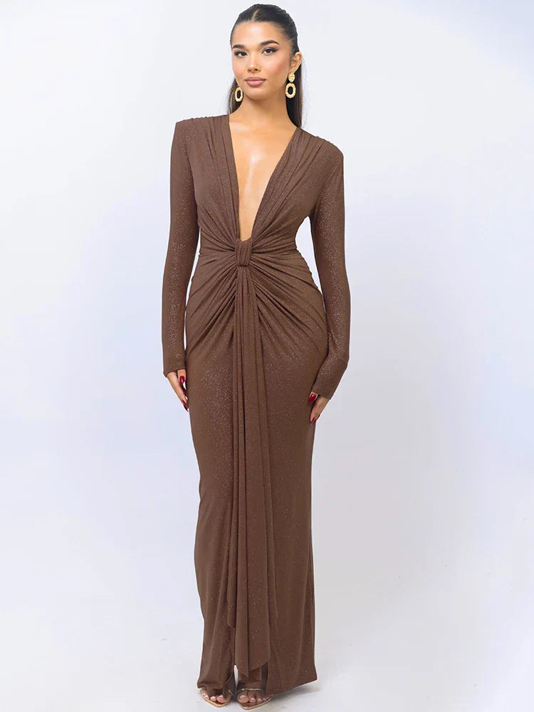 Vera® | Glittery V-neck maxi dress