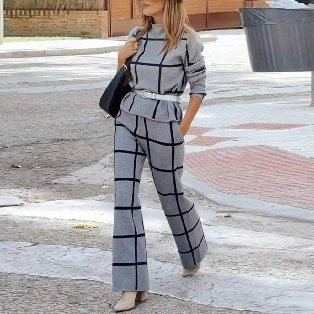 Soledad® | Checked long sleeve shirt and high waist wide leg trousers