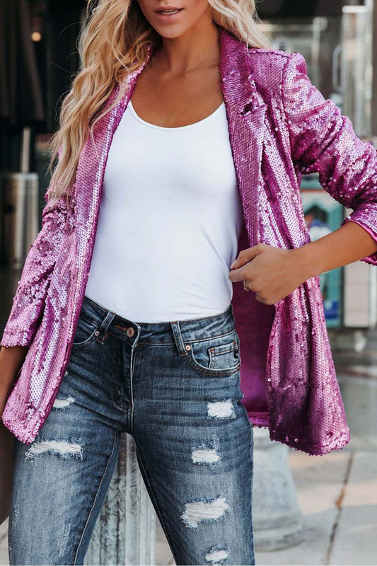 Pink® | Solid color long sleeve blazer with sequins