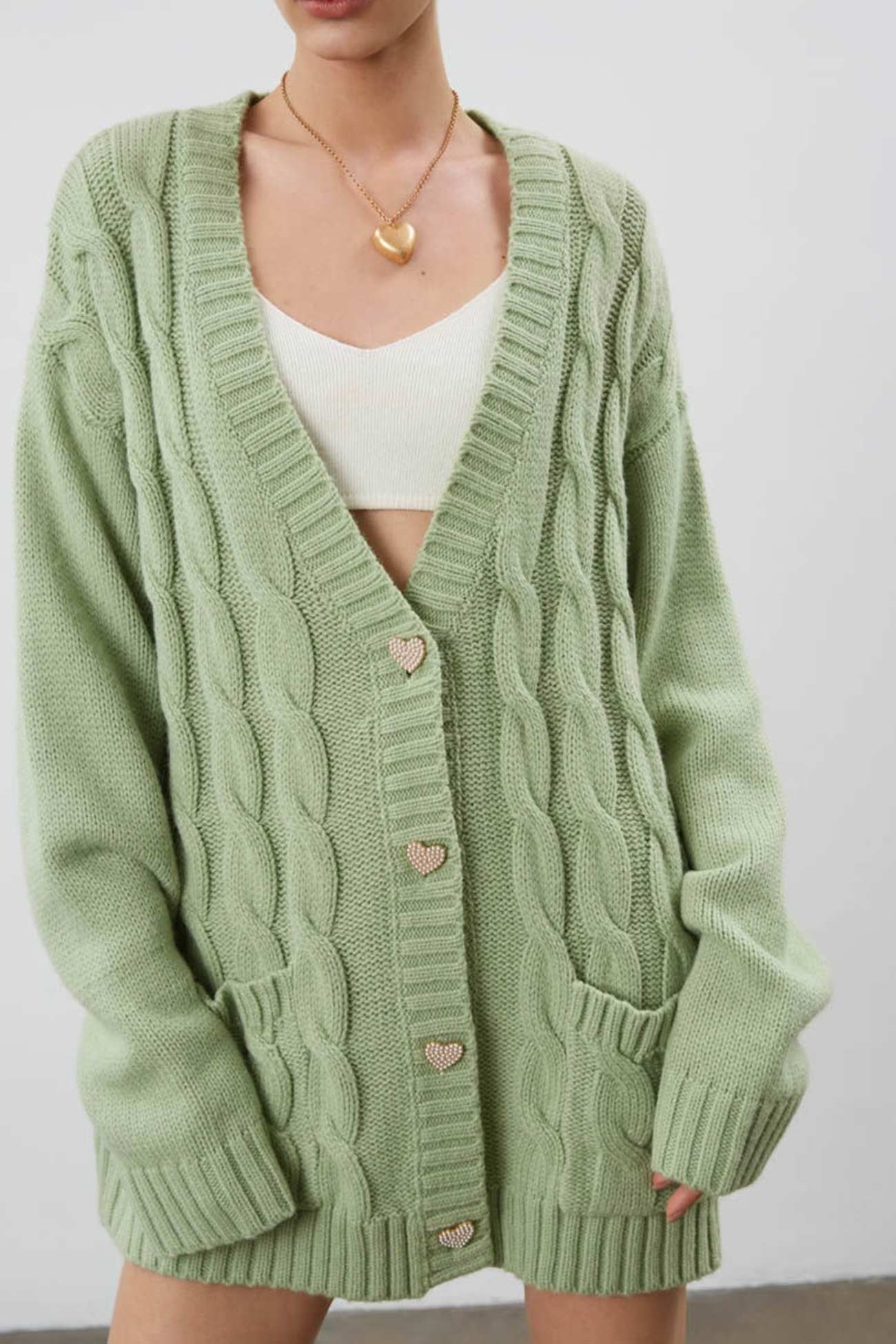 Pilar® | Solid single breasted cable knit cardigan