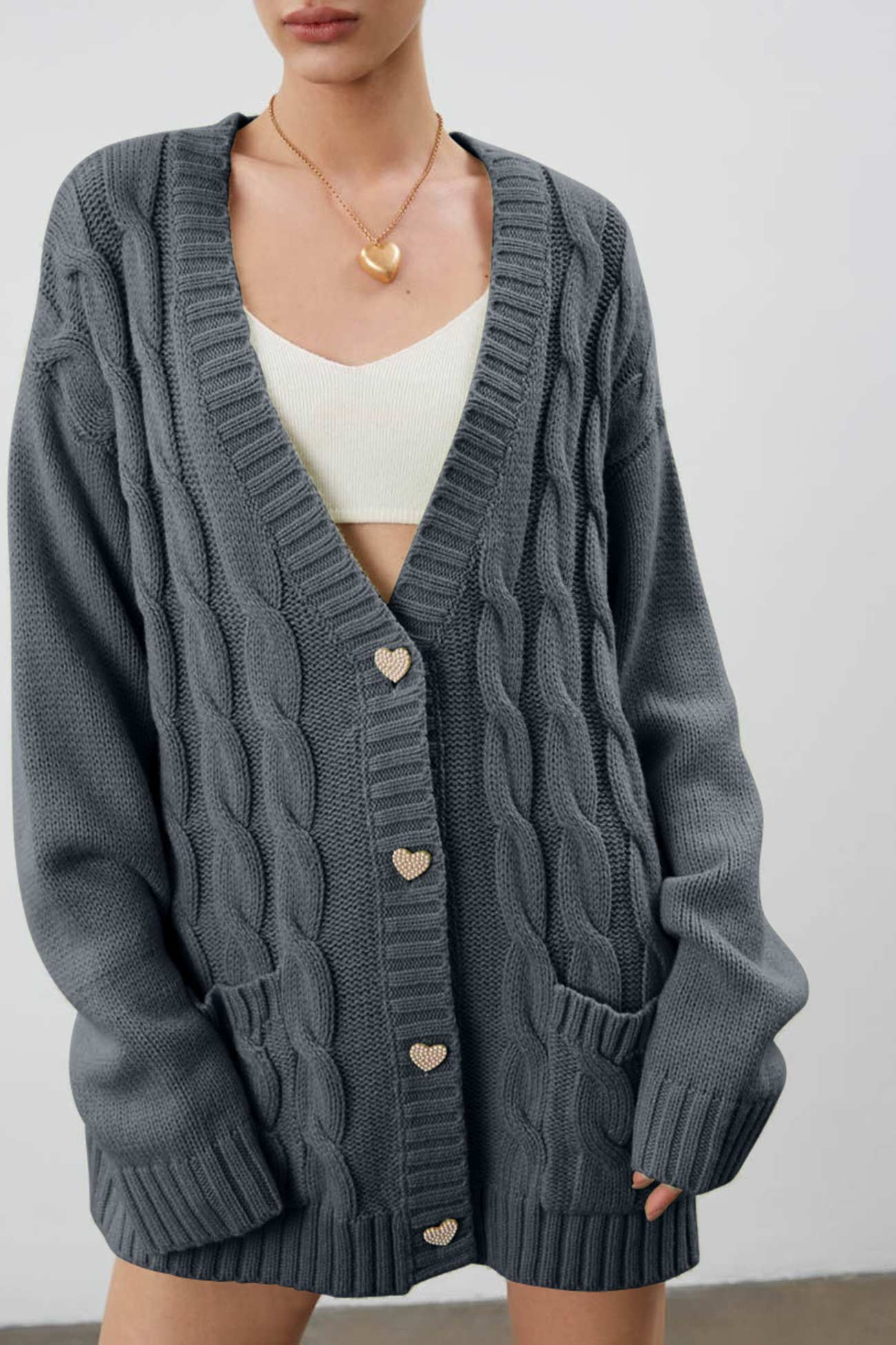 Pilar® | Solid single breasted cable knit cardigan