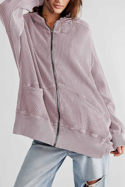 Petra® | Solid color waffle zip hoodie