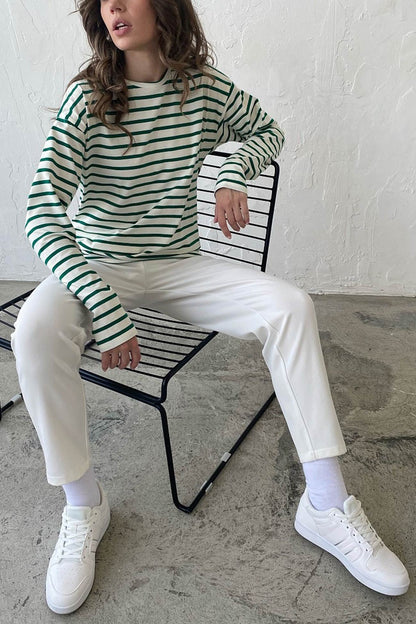 Carolin® | Striped, long-sleeved, crew-neck cotton T-shirt