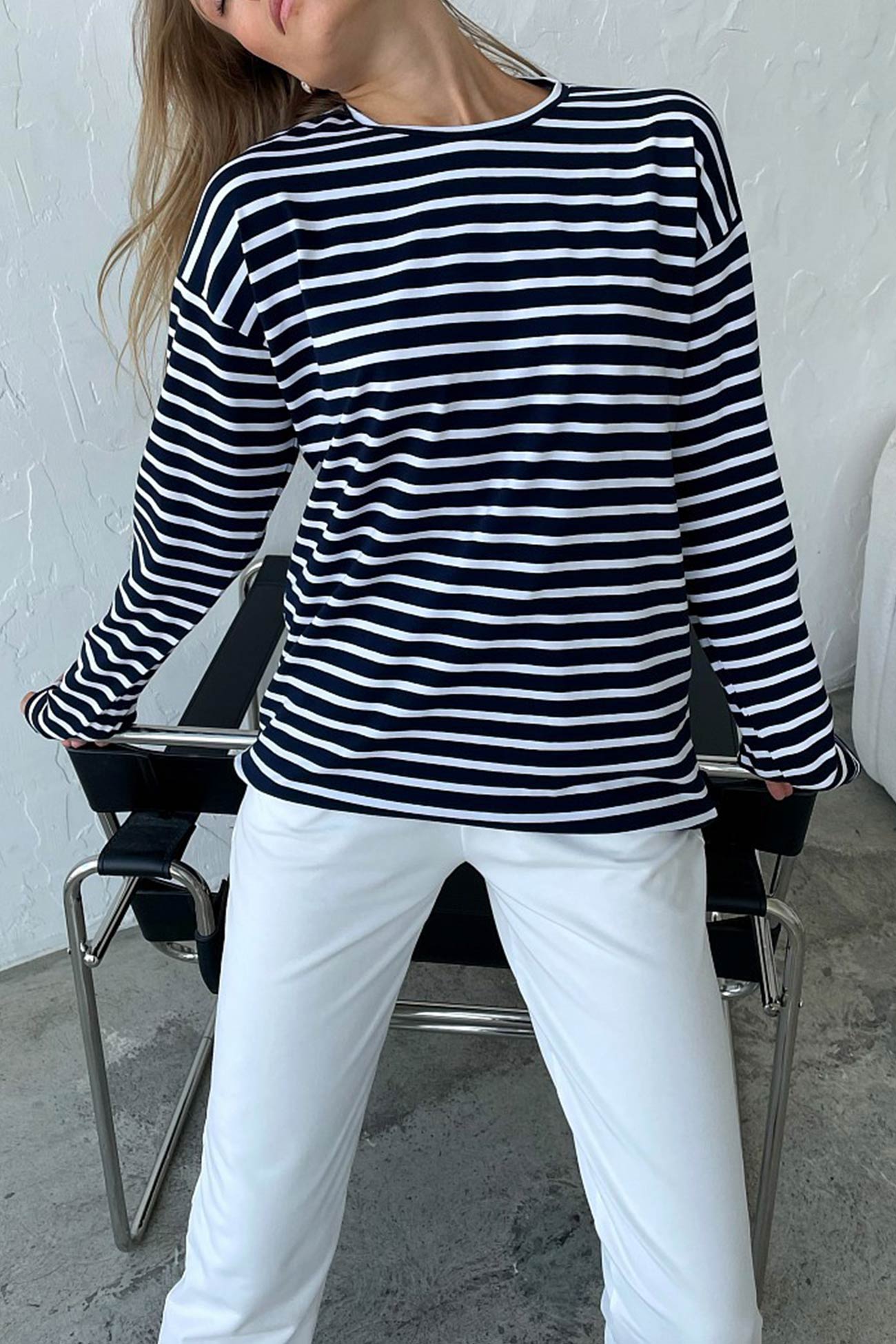 Carolin® | Striped, long-sleeved, crew-neck cotton T-shirt