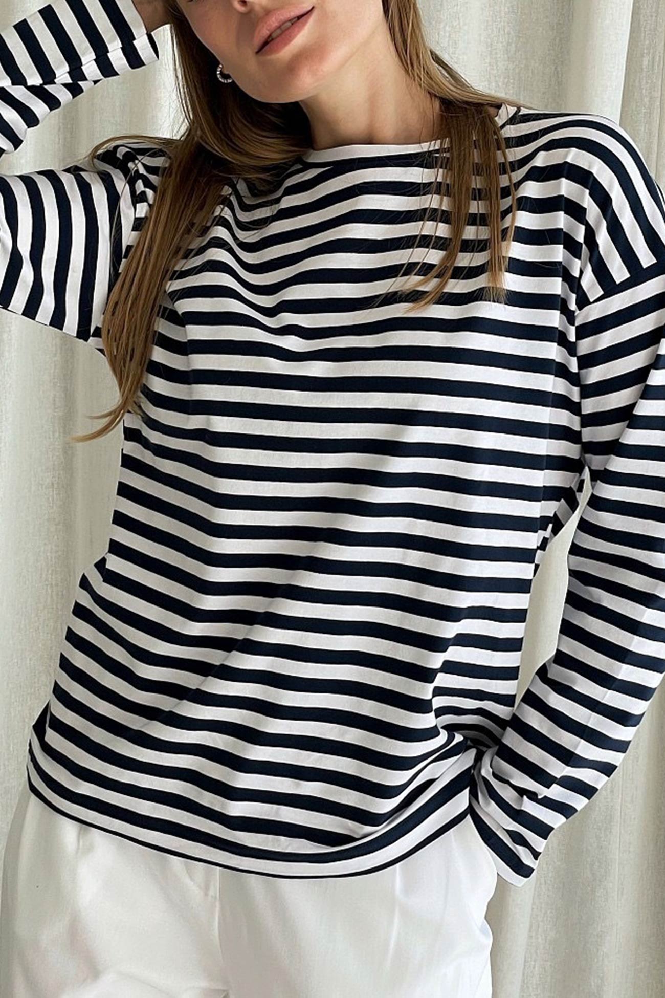 Carolin® | Striped, long-sleeved, crew-neck cotton T-shirt