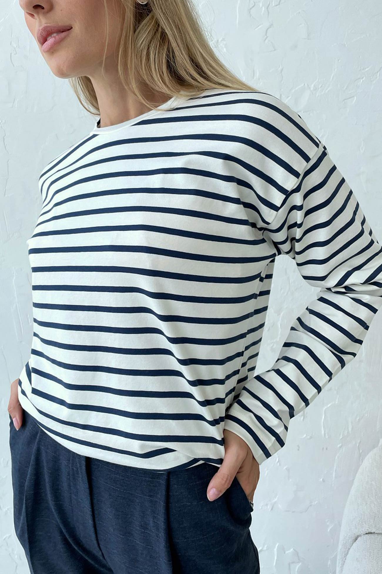 Carolin® | Striped, long-sleeved, crew-neck cotton T-shirt