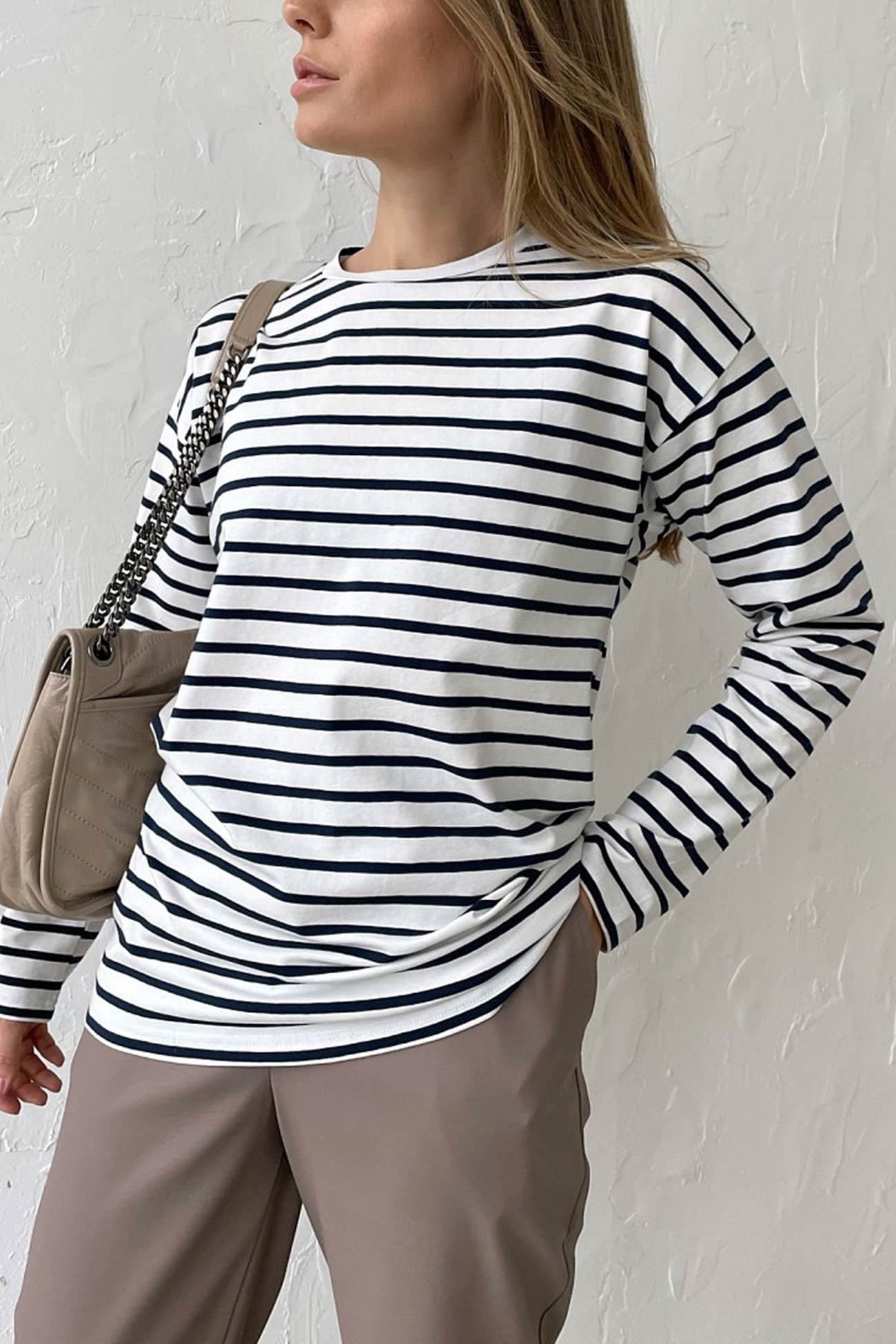 Carolin® | Striped, long-sleeved, crew-neck cotton T-shirt