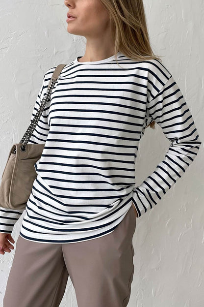 Carolin® | Striped, long-sleeved, crew-neck cotton T-shirt