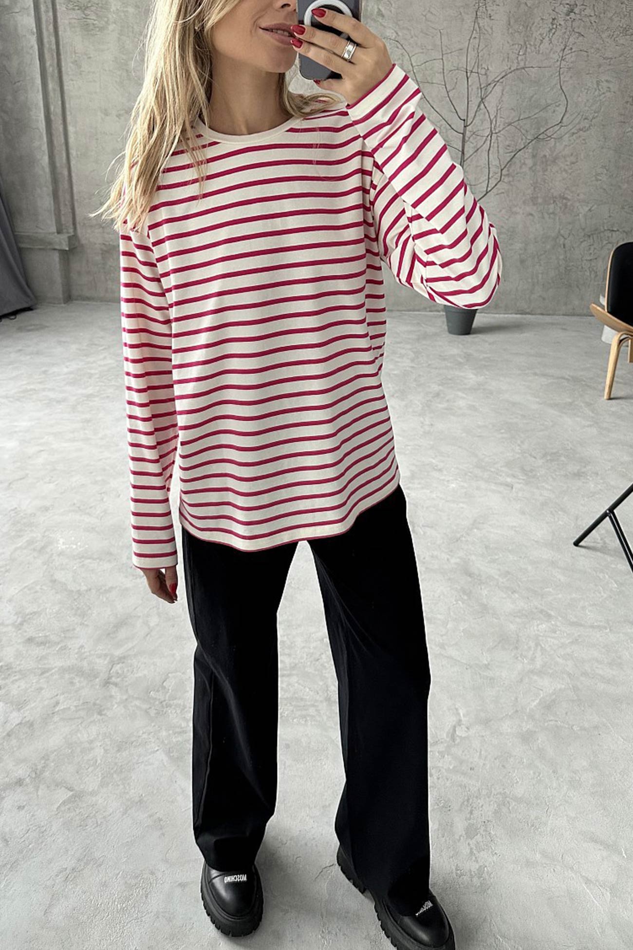 Carolin® | Striped, long-sleeved, crew-neck cotton T-shirt