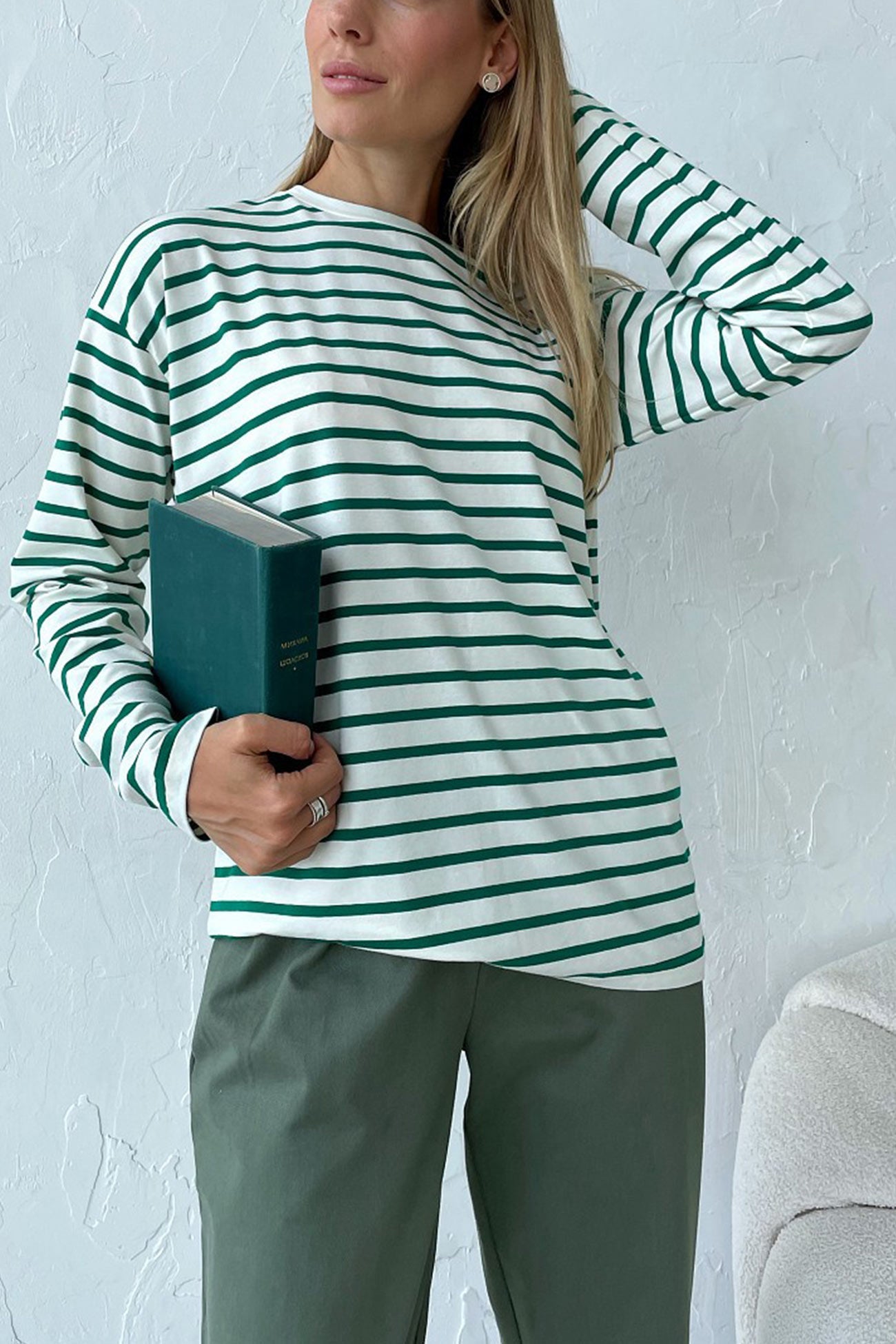 Carolin® | Striped, long-sleeved, crew-neck cotton T-shirt