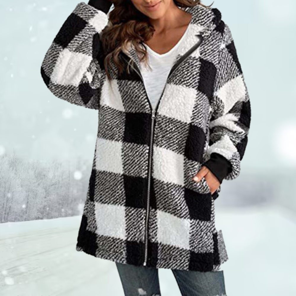 Tina® | Cozy checked jacket with hood: winter season 2024