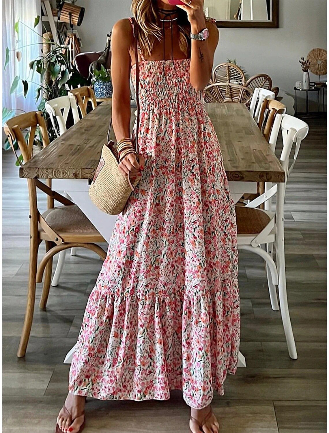 Xandra® | Long dress with floral print straps