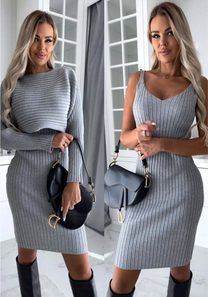 Poppy® | Two-piece set of knitted mini dress for women