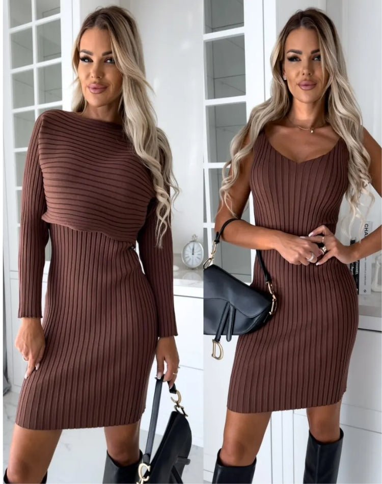 Poppy® | Two-piece set of knitted mini dress for women