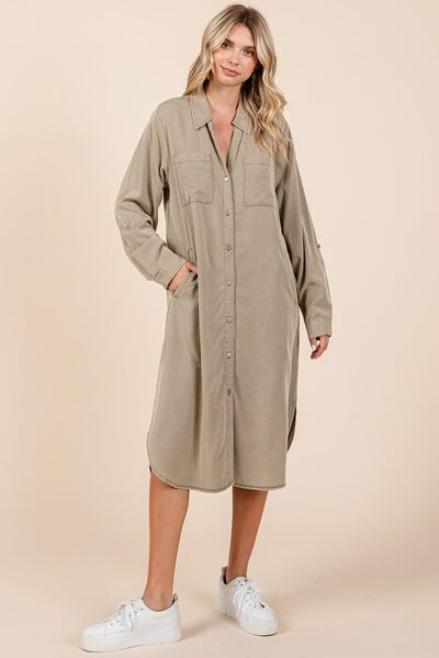 Yolanda® | Long sleeve shirt dress with button placket