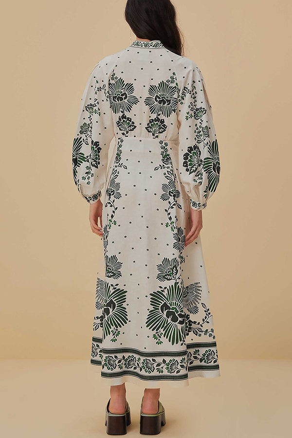 Vesta® | Unique printed long sleeve button down shirt maxi dress