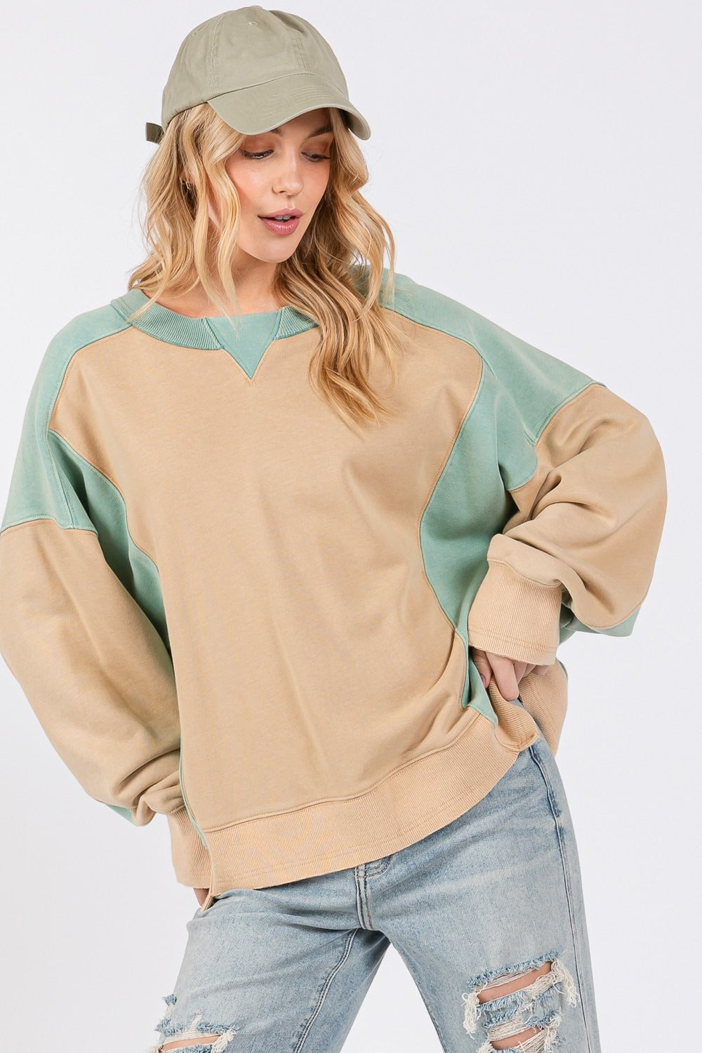 Perla® | SAGE + FIG color block crew neck sweatshirt