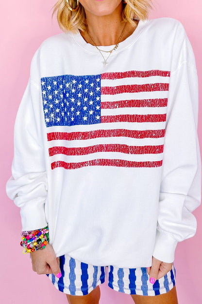 Xandra® | Long sleeve crew neck sweatshirt with US flag