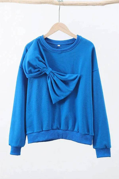 Tess® | Solid color loose sweatshirts with crew neck and long sleeves with bow